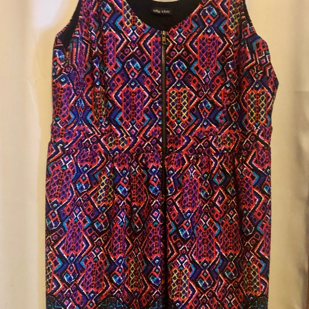City Chic Vibrant Patterned DressCity Chic Geometric Dress. Dopamine dressing.